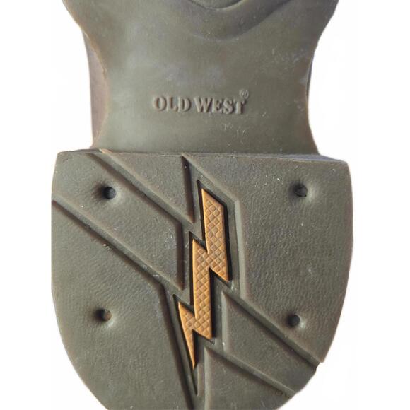 Old West Brown Western Cowboy Boots with Embroidered Design Boys - Picture 12 of 12